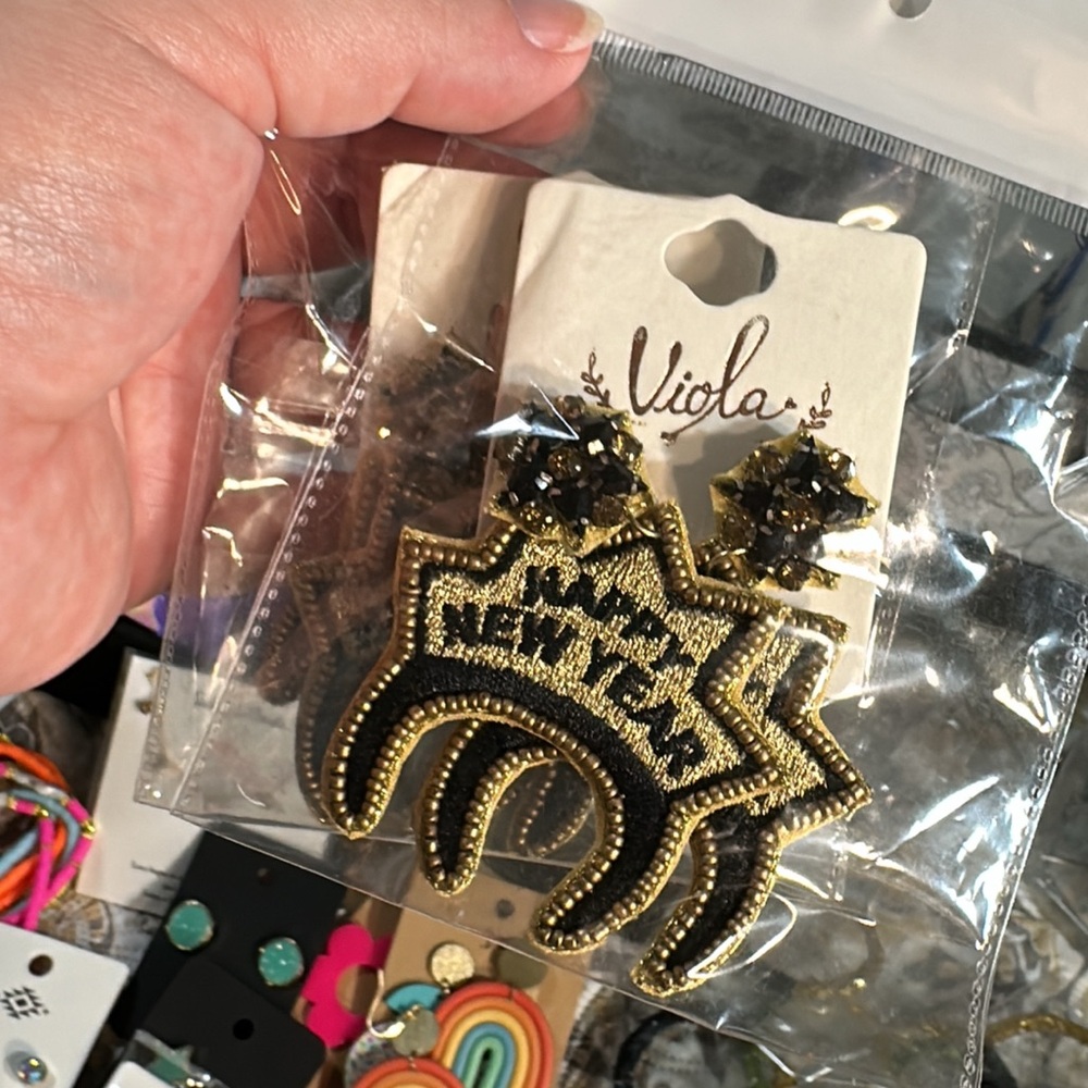 Happy New Year beaded earrings NEW